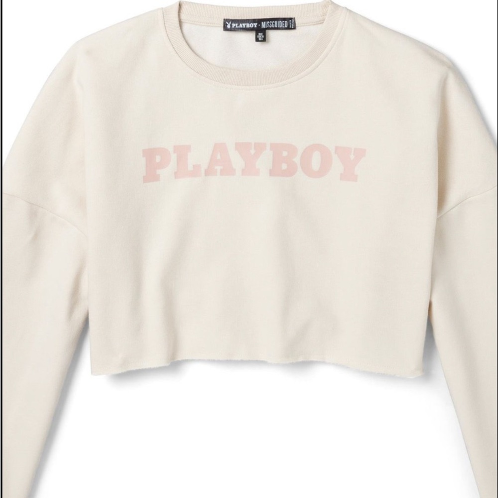 Beige and pink play boy cropped sweatshirt